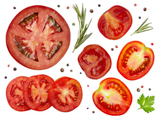 A set of tomato slices, isolated on transparent background