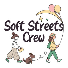 Obraz premium Soft Streets Crew — Friendly Rounded Typography with Cartoon Humans and Animals
