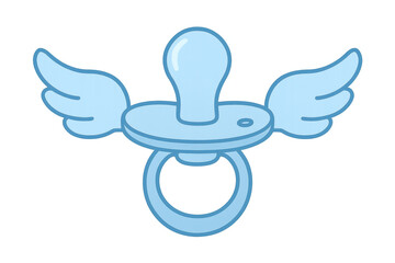 Blue baby pacifier with angel wings flying