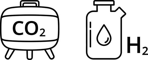 Illustration of carbon dioxide and hydrogen gas containers in a chemical context