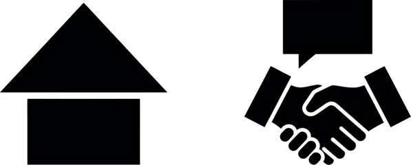Symbols representing home ownership and business agreement or partnership.