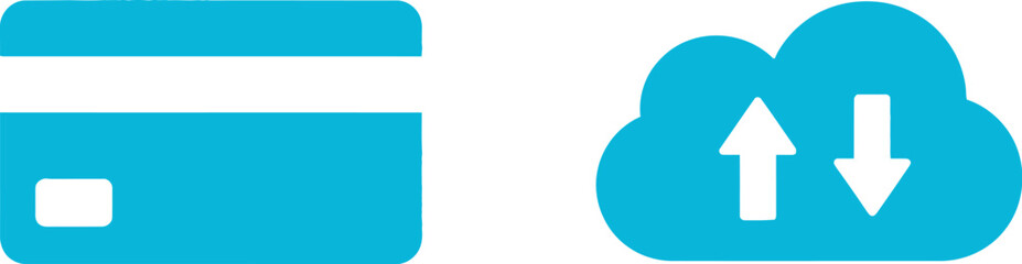 Online payment using a credit card with cloud upload and download symbols