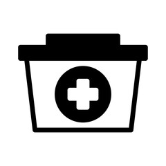 Obraz premium Black icon fist aid box. Minimalist solid line icon medical health isolated background.