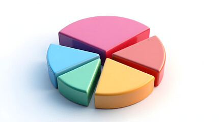 Obraz premium Colorful 3D pie chart with five segments in vibrant hues, symbolizing data visualization and analysis.