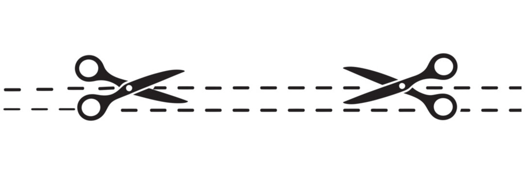 Scissors with cut line vector, dashed and dotted, cut here sign, scissor icon, paper craft, transparent background, vector graphic, UI, web, digital design