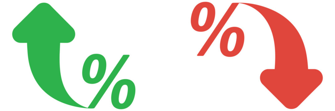 Percent arrow icon set, curved arrows, percent symbols, economic growth, increase and decrease, finance vector illustration, business infographic, digital graphics, marketing, UI design