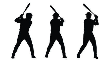 Silhouette illustration of three baseball players in a batting stance © MDRABBI
