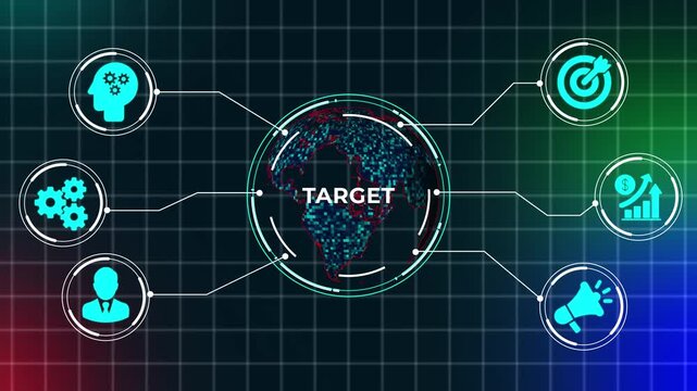 Business Target and Goal Achievement Interface Concept with Global Marketing Strategy and Success Objective Icons