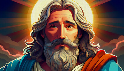 jesus christ on cross cartoon character illustration oil painting style ilustration 