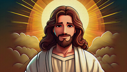 jesus on the cross cartoon character illustration oil painting style illustration 