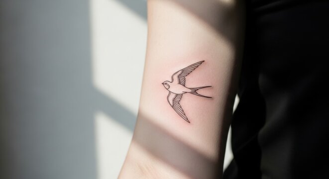 Swallow tattoo on arm representing freedom and flying