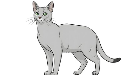 Obraz premium An elegant feline companion, this sleek grey cat with striking green eyes embodies grace and domestic charm, an ideal portrayal of a beloved pet