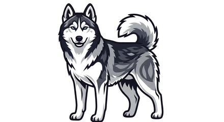 Fototapeta premium A majestic illustrated husky dog stands proudly, radiating friendliness and loyalty. This vector art captures the essence of a spirited canine companion