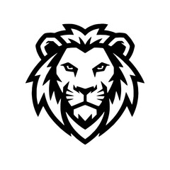 Stylized black and white lion head graphic with bold mane details