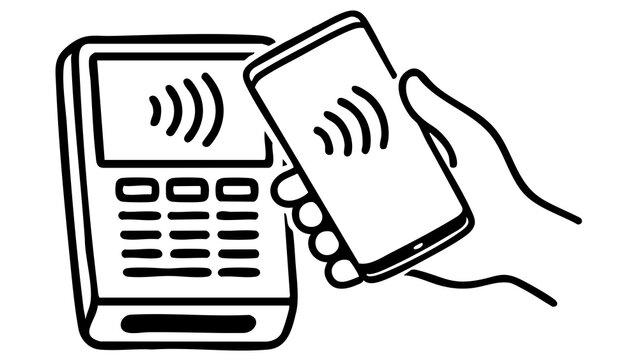 Person Using Smartphone To Make Contactless Payment At Card Reader Terminal