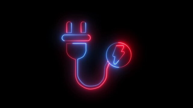 abstract glowing red and blue colour  neon sing charger icon animation on black background.4k video
