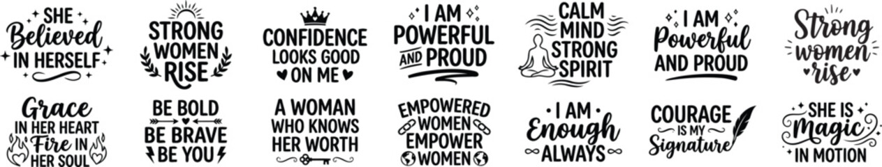 Women Empowerment Quotes Hand Lettered SVG Typography Set With Inspirational Feminine Sayings