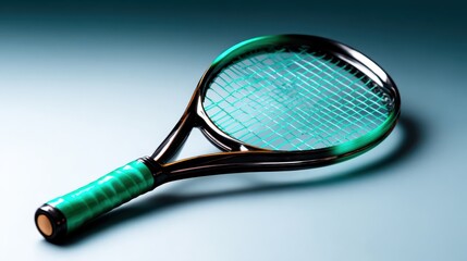 An artistic view of a modern tennis racket with a sleek design and vibrant colors, showcasing the spirit of sportsmanship and athletic excellence in the game.