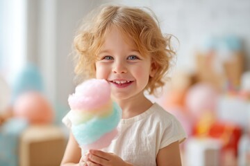 Happy girl with colorful cotton candy