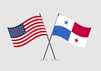 United States and Panama vector flags set in two-pole graphic design