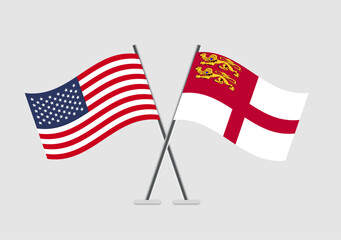 United States and Sark vector flags in illustrative national pose
