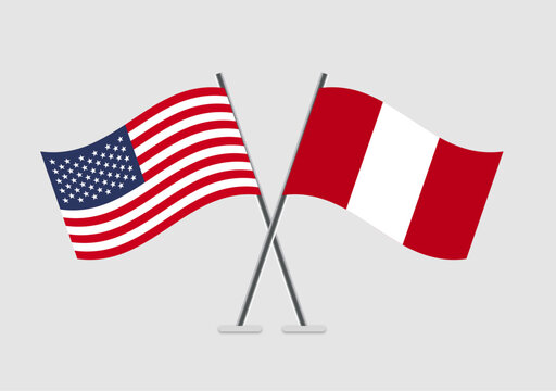 United States and Peru vector flags symbolic of cooperation