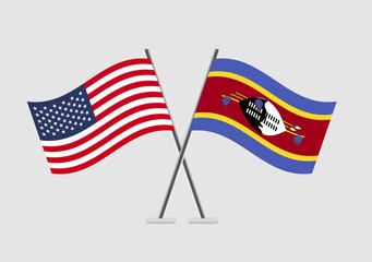 Fototapeta premium United States and Swaziland vector flags in harmonious unity expression
