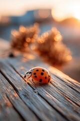 Close-up of a ladybug on a wooden board
