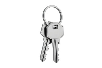 Silver Keys on Ring in Modern Minimalist Style with Bright Lighting on White Background for Real Estate