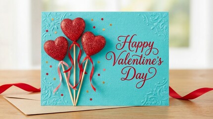 Red Heart Balloons on Pastel Background &ndash; Valentine Concept