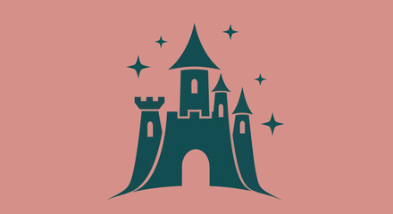 Stylized castle silhouette on pink background © UDIN BADEG