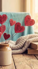 Red Heart Balloons on Pastel Background &ndash; Valentine Concept