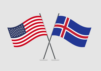 Fototapeta premium United States and Iceland vector flags in stylized display for diplomacy
