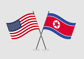 Fototapeta premium United States and North Korea vector flags paired in official graphic pose
