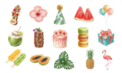 Watercolor tropical summer party elements set © Ірина Агібалова