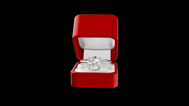 Luxury Velvet Jewelry Box Slowly Opening to Reveal Sparkling Diamond Ring, Realistic 3D Animation