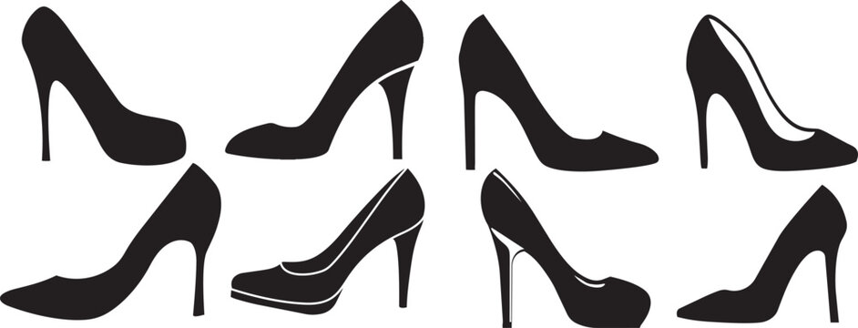 Silhouette of Stylish Heels: A collection of elegant high-heeled shoes showcased in sleek black silhouettes, embodying style and sophistication.