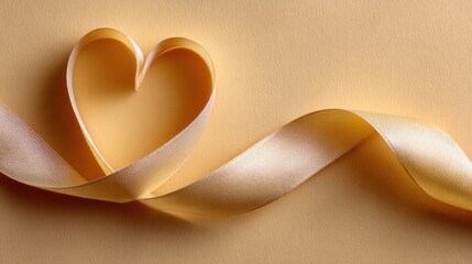  ribbon that forms a heart shape, on a pale butter yellow background