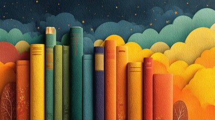 abstract geometric shapes of open books and rising stars