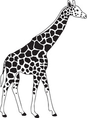 Naklejka premium Elegant Silhouette: A regal giraffe gracefully stands tall, its unique spotted pattern adding a touch of the wild's beauty, rendered in an elegant silhouette.