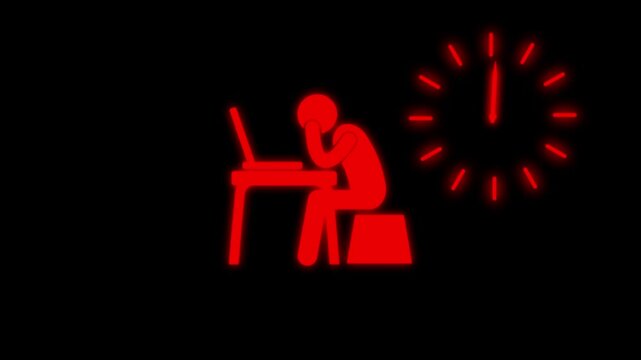 Overworked Person at Desk with Clock Deadline Pressure Animation