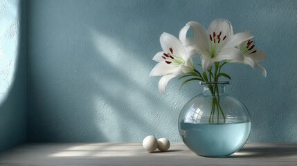 single, elegant lily in a vase with a soft halo of light, simple and reverent