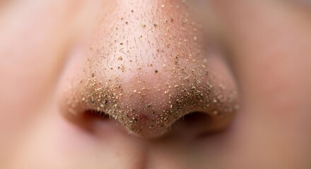 Fototapeta premium A close-up view of a nose with blackheads and whiteheads on the skin