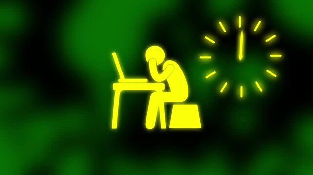 Overworked Person at Desk with Clock Deadline Pressure Animation