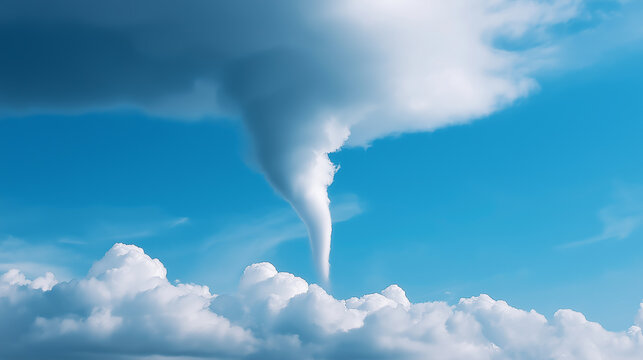 Powerful tornado funnel touching the ground under a stormy gray sky.
