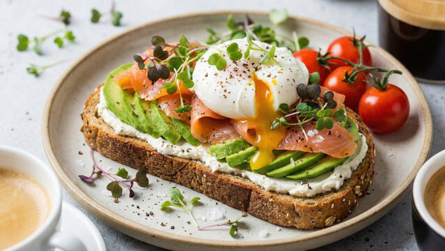 Gourmet Sandwich and Burger Food Photography Series - Avocado toast with poached egg