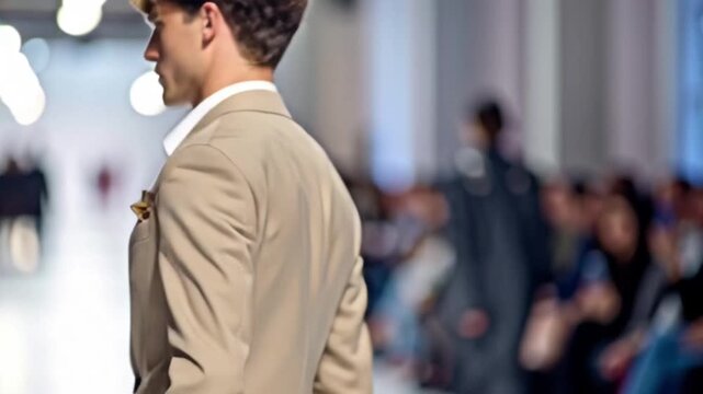 ^Junger Mann auf dem Laufsteg