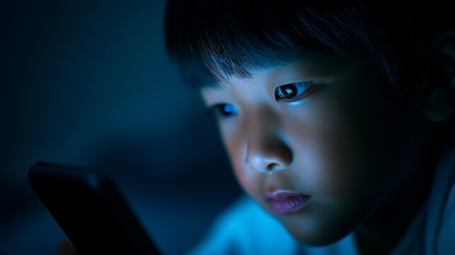 Young boy holding a tablet with blue screen light, illustrating limits on phone and social media usage


