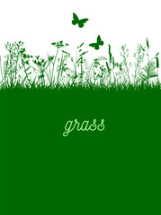 Naklejka premium green grass background with butterflies. hand drawing. Not AI Vector illustration