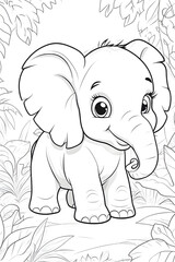 Obraz premium Adorable Baby Elephant in Jungle Coloring Page for Children